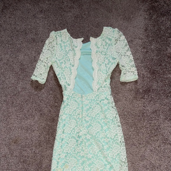 Mint Green & Cream Lace Mini Formal Dress - Picture 3 of 7